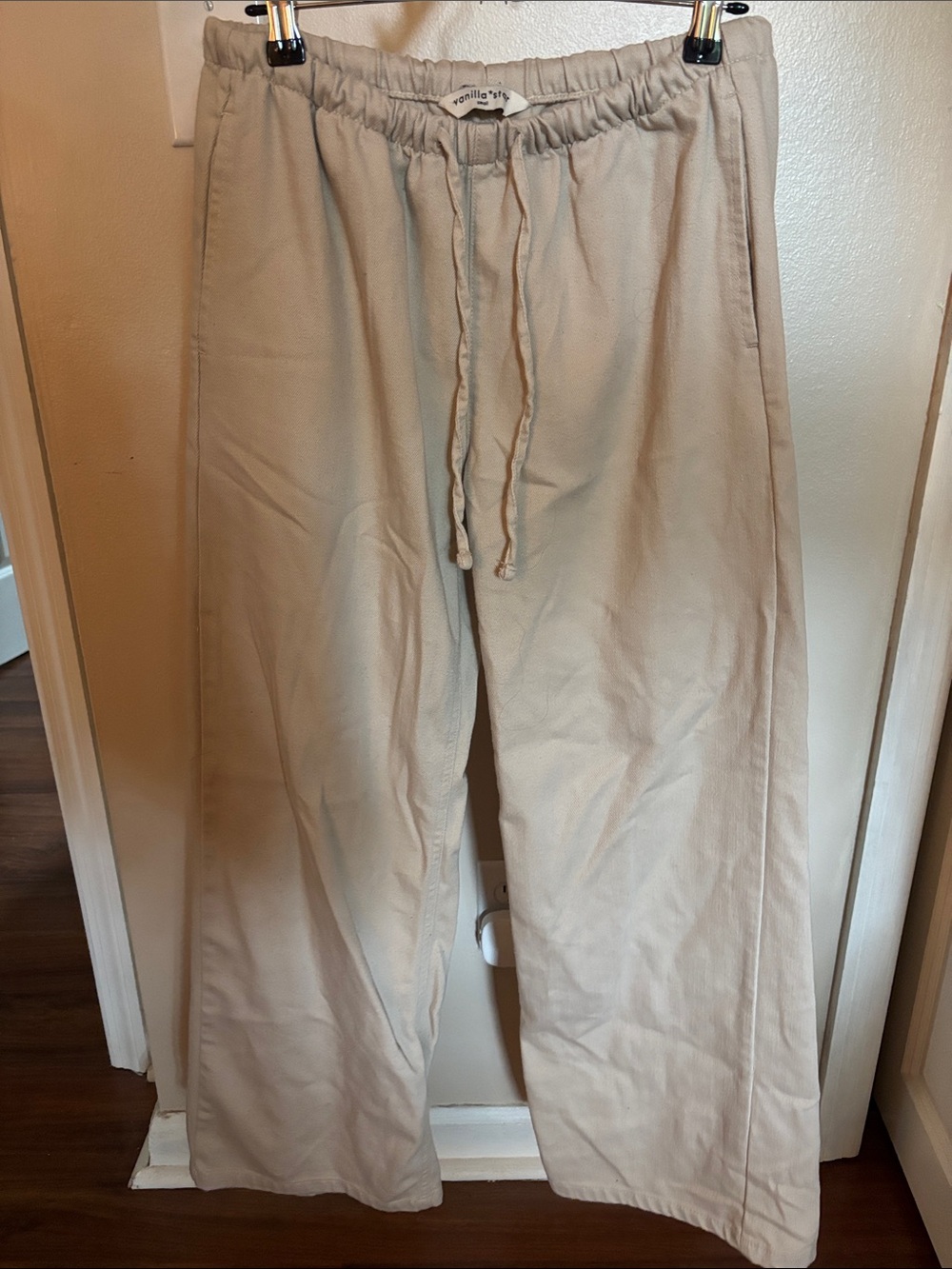 Vanilla Star Women's Wide Leg Low Waist Drawstring Trousers - Beige
